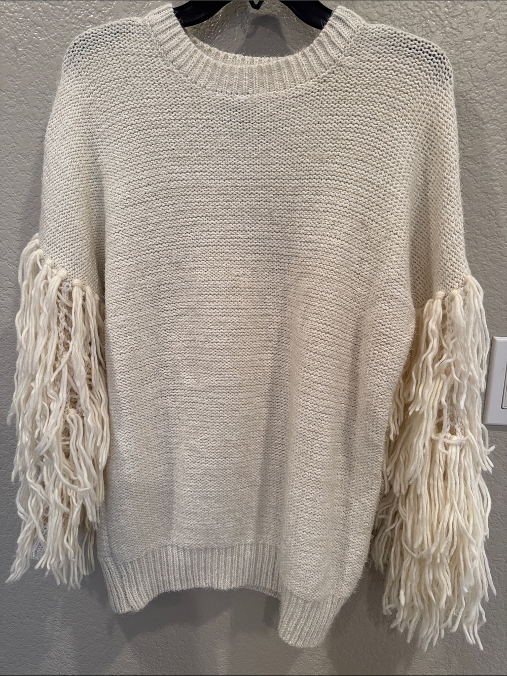 Forever 21 Cream Fringe Sleeve Crewneck Sweater